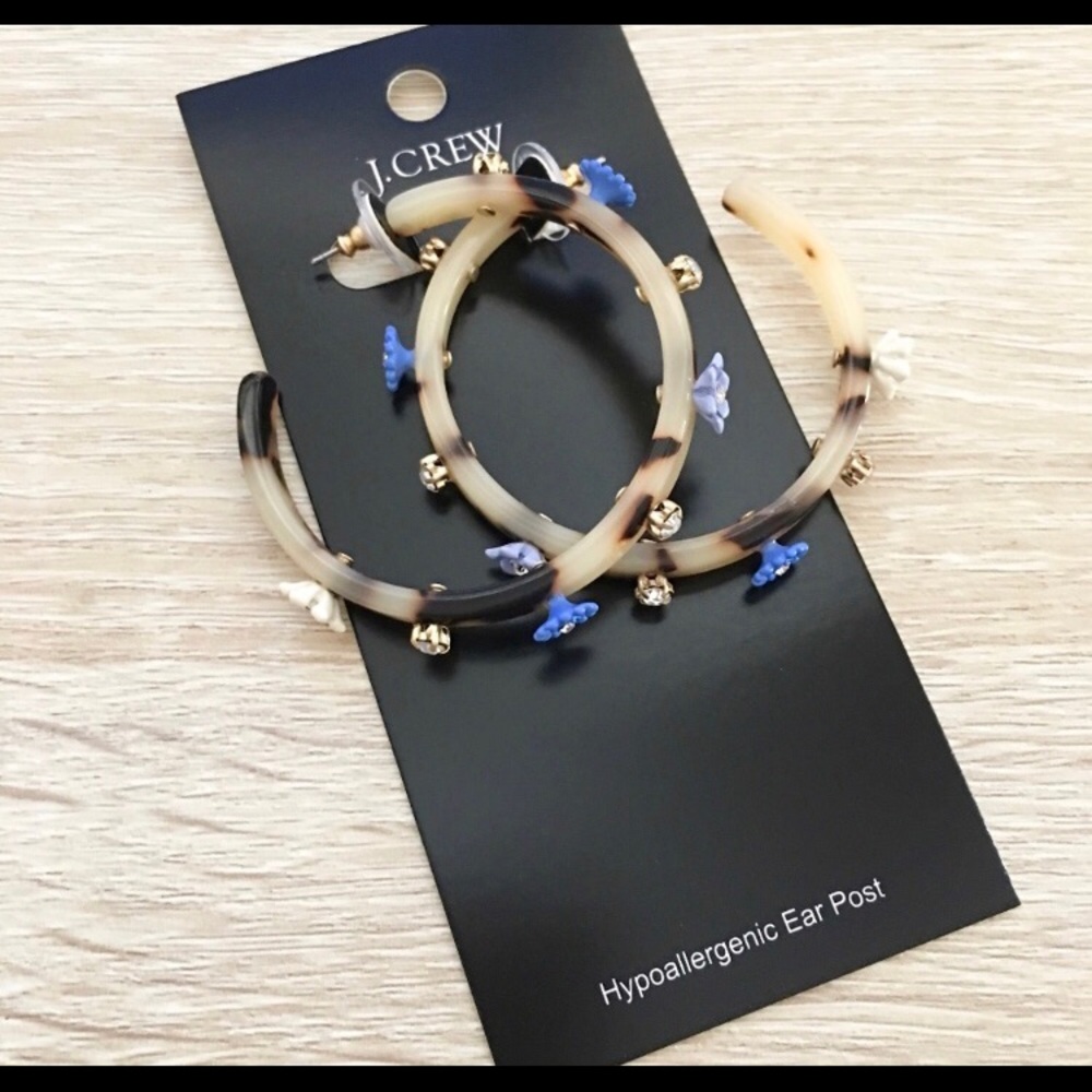 J Crew Floral & Tortoise Hoop Earrings